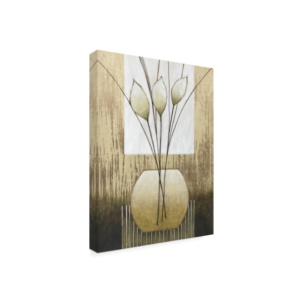 Pablo Esteban 'White And Tan Floral Abstract' Canvas Art,24x32